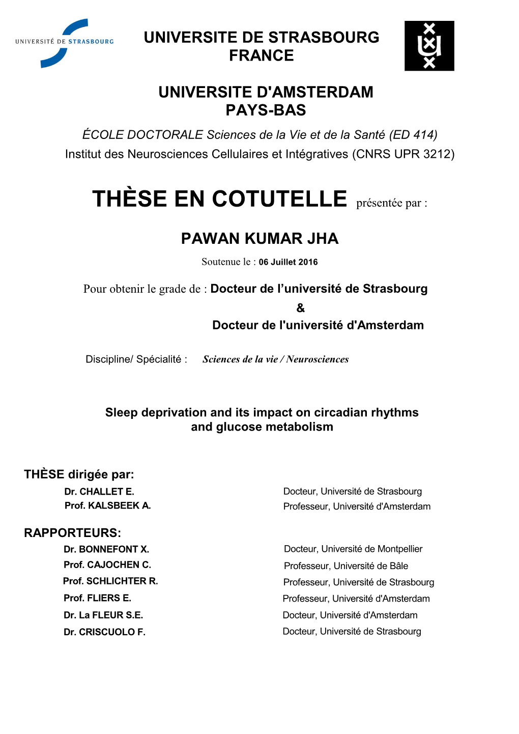 THÈSE EN COTUTELLE Présentée Par