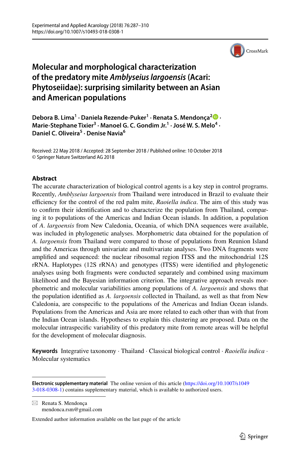 Molecular and Morphological Characterization of the Predatory