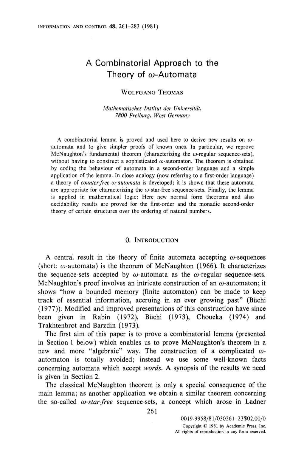 A Combinatorial Approach to the Theory of O~-Automata