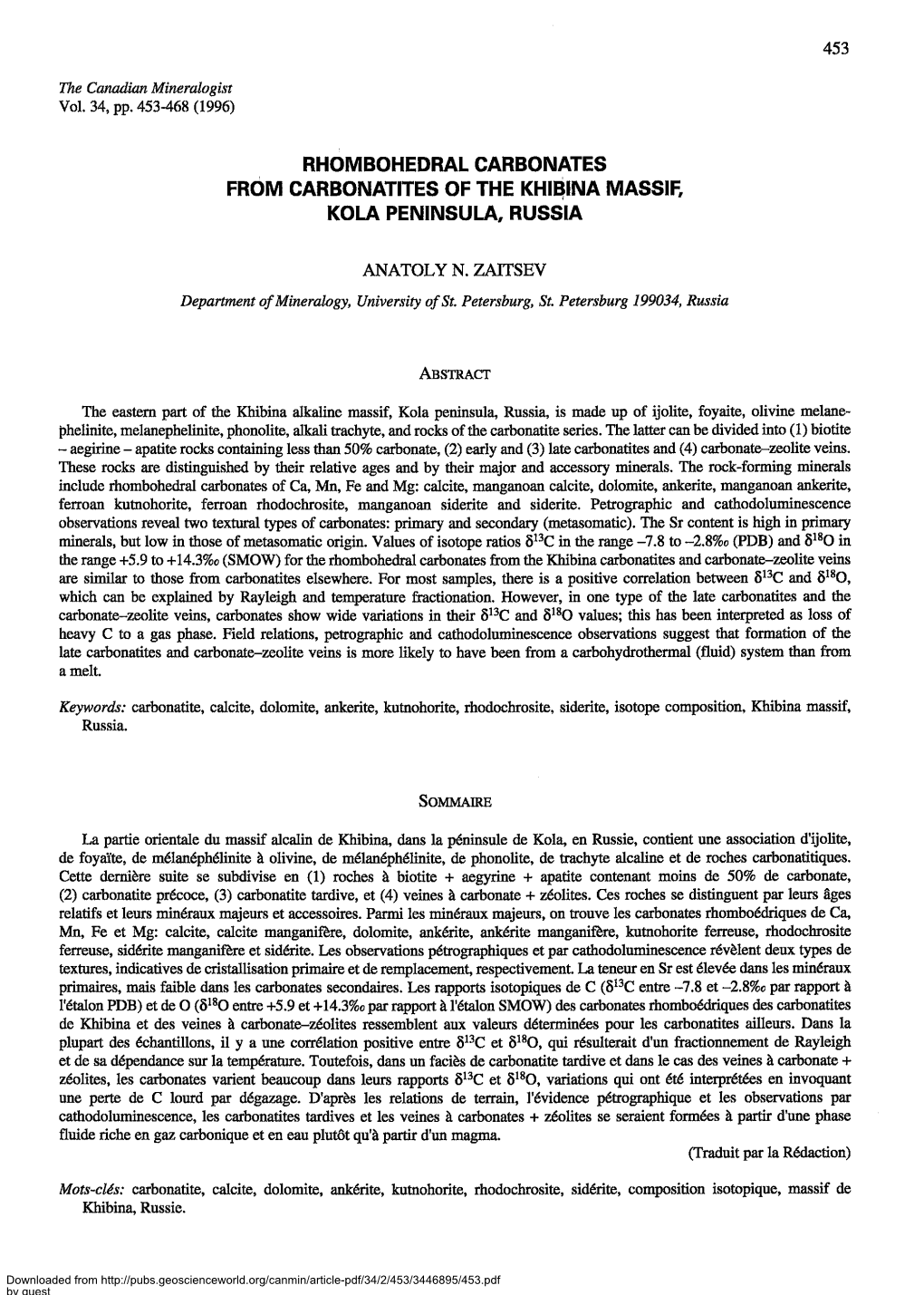 Rhombohedral Carbonates from Carbonatites of the Khibina Massie