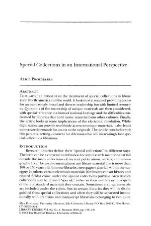 Special Collections in an International Perspective