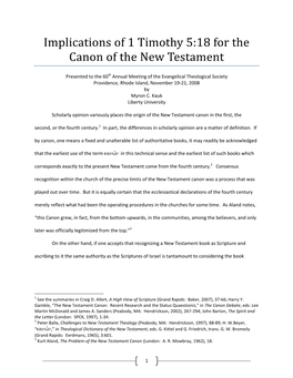 Implications of 1 Timothy 5:18 for the Canon of the New Testament