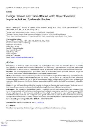 Design Choices and Trade-Offs in Health Care Blockchain Implementations: Systematic Review