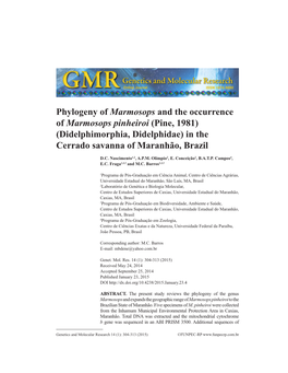 Phylogeny of Marmosops and the Occurrence of Marmosops Pinheiroi (Pine, 1981) (Didelphimorphia, Didelphidae) in the Cerrado Savanna of Maranhão, Brazil