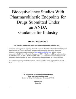 Of Bioequivalence Studies with Pharmacokinetic Endpoints For