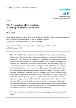 The Architecture of Metabolism. Inventing a Culture of Resilience