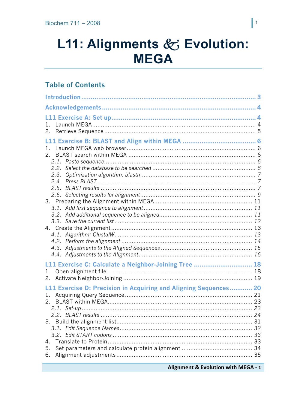 L11: Alignments 5 Evolution: MEGA