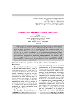 IDENTITIES of NARIKKURAVARS in TAMIL NADU Abstract