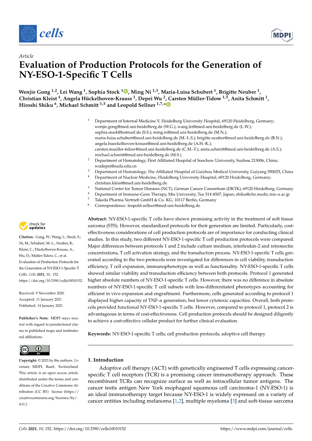 Evaluation of Production Protocols for the Generation of NY-ESO-1-Speciﬁc T Cells