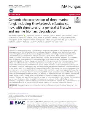 Genomic Characterization of Three Marine Fungi, Including Emericellopsis Atlantica Sp