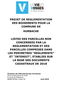 Projet De Reglementation Des Boisements Pour La Commune De Hurbache