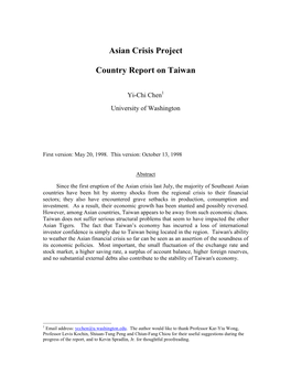 Asian Crisis Project Country Report on Taiwan