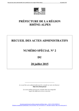 Préfecture De La Région Rhône-Alpes Recueil Des
