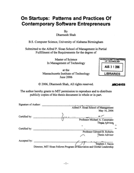 On Startups: Patterns and Practices of Contemporary Software Entrepreneurs