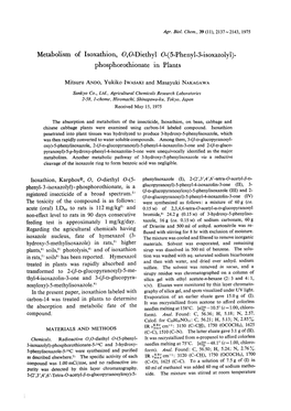 Metabolism of Isoxathion, O,O-Diethyl O-(5-Phenyl-3-Isoxazolyl)