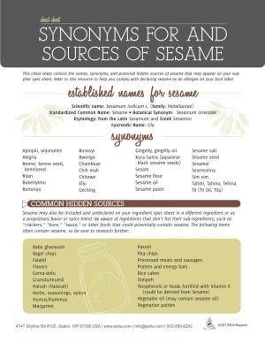 Synonyms for and Sources of Sesame