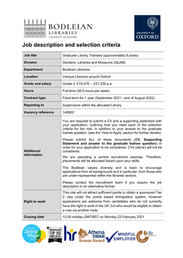 Job Description and Selection Criteria