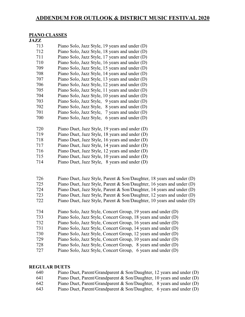 Addendum for Outlook & District Music Festival