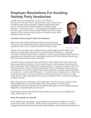 Employer Resolutions for Avoiding Holiday Party Headaches