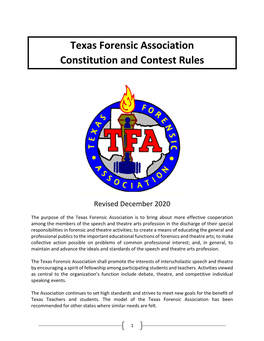 Texas Forensic Association Constitution and Contest Rules