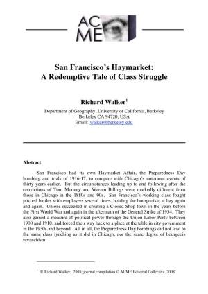 San Francisco's Haymarket: a Redemptive Tale of Class Struggle