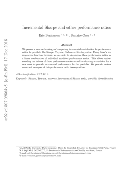 Incremental Sharpe and Other Performance Ratios