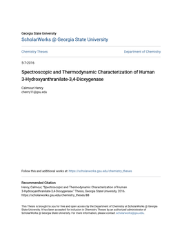 Spectroscopic and Thermodynamic Characterization of Human 3-Hydroxyanthranilate-3,4-Dioxygenase