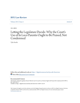 Why the Court's Use of in Loco Parentis Ought to Be Praised, Not Condemned Tyler Stoehr
