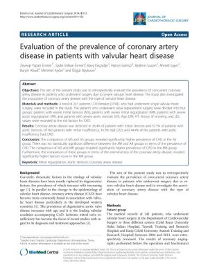Evaluation of the Prevalence of Coronary Artery Disease in Patients with Valvular Heart Disease