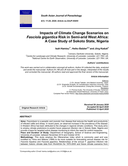 Impacts of Climate Change Scenarios on Fasciola Gigantica Risk in Semi-Arid West Africa: a Case Study of Sokoto State, Nigeria