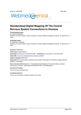 Standardized Digital Mapping of the Central Nervous System Connections in Humans