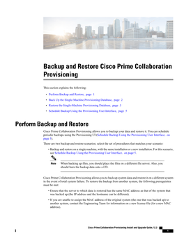 Backup and Restore Cisco Prime Collaboration Provisioning