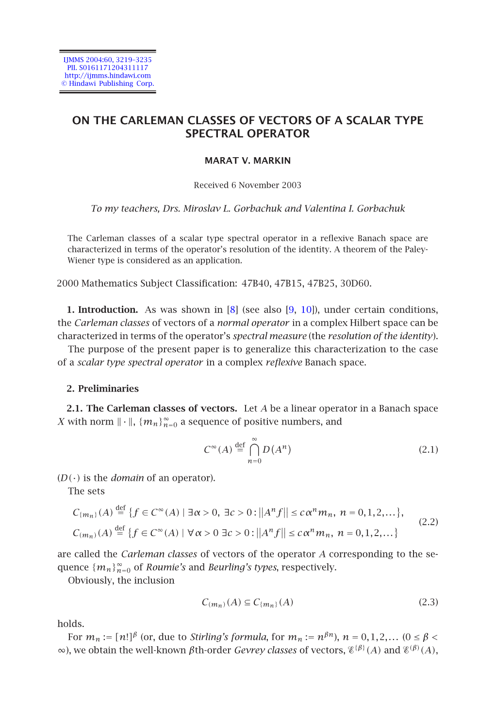 On the Carleman Classes of Vectors of a Scalar Type Spectral Operator