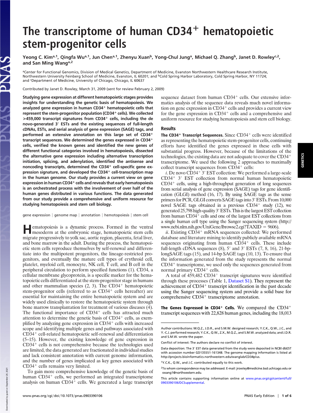 The Transcriptome of Human CD34 Hematopoietic Stem-Progenitor Cells