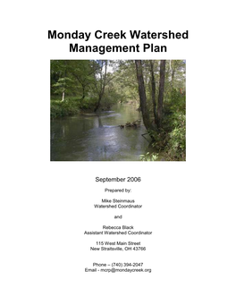 Monday Creek Watershed Management Plan