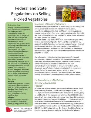 Federal and State Regulations on Selling Pickled Vegetables