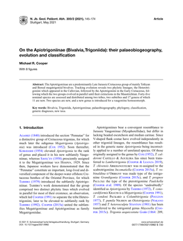 On the Apiotrigoniinae (Bivalvia, Trigoniida): Their Palaeobiogeography, Evolution and Classiﬁcation