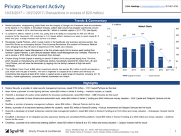 Private Placement Activity Chris Hastings | Chastings@Signalhill.Com | 917-621-3750 10/23/2017 – 10/27/2017 (Transactions in Excess of $20 Million)