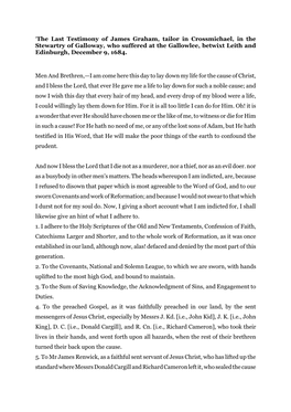 Testimony of James Graham Dec 1684