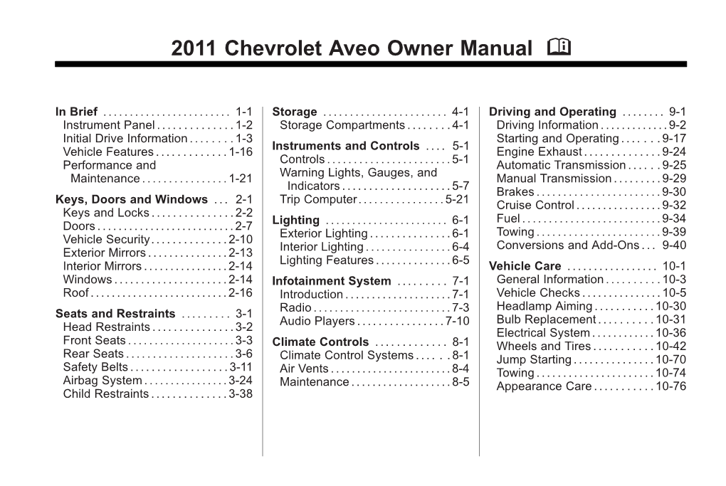 Chevrolet Aveo Owner Manual - 2011 Black Plate (1,1)