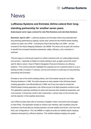 Lufthansa Systems and Emirates Airline Extend Their Long- Standing