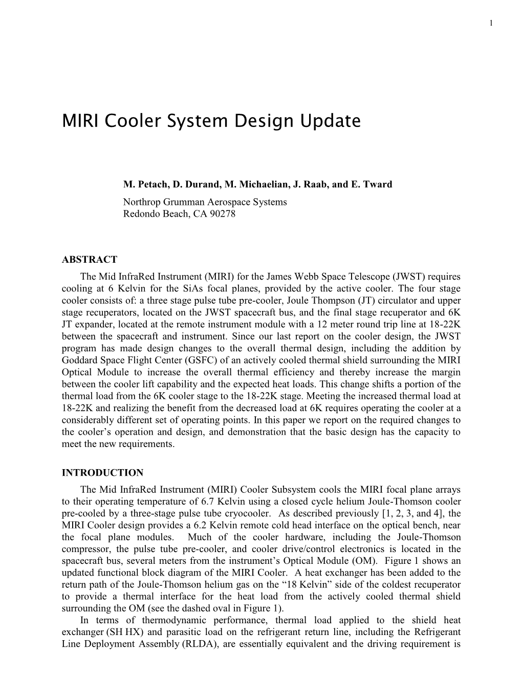 MIRI Cooler System Design Update