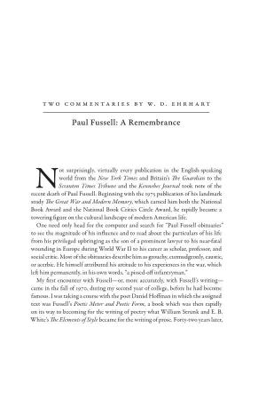 Paul Fussell: a Remembrance