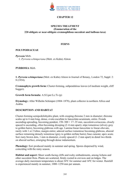 CHAPTER 12 SPECIES TREATMENT (Enumeration of the 220 Obligate Or Near-Obligate Cremnophilous Succulent and Bulbous Taxa) FERNS P