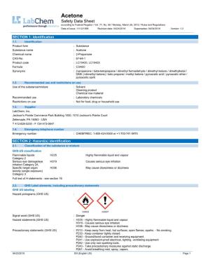 Acetone Safety Data Sheet According to Federal Register / Vol
