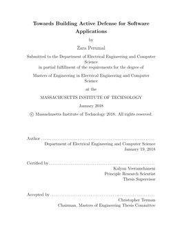 Towards Building Active Defense for Software Applications Zara Perumal