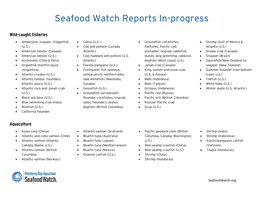 Seafood Watch Reports In-Progress