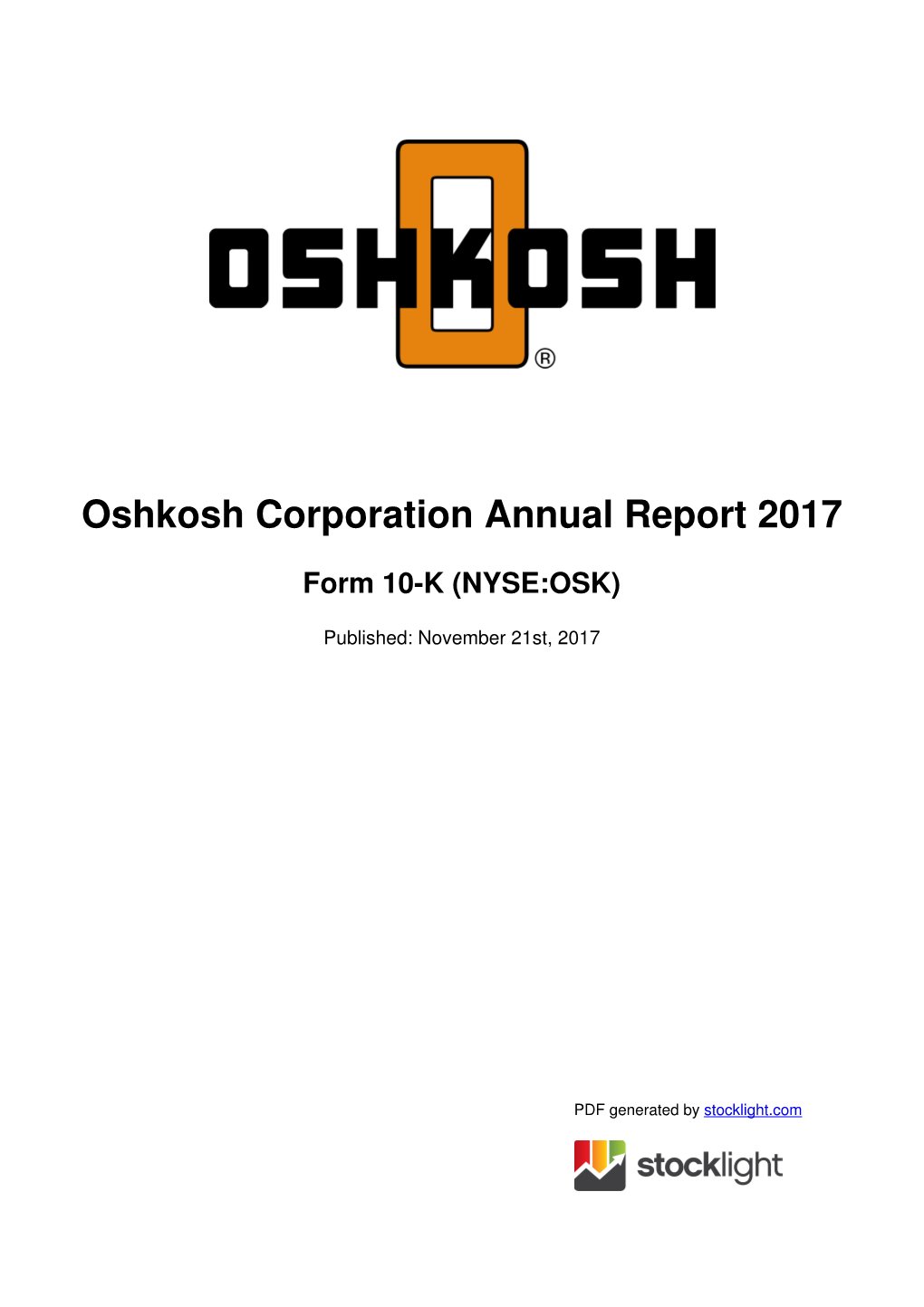 Oshkosh Corporation Annual Report 2017