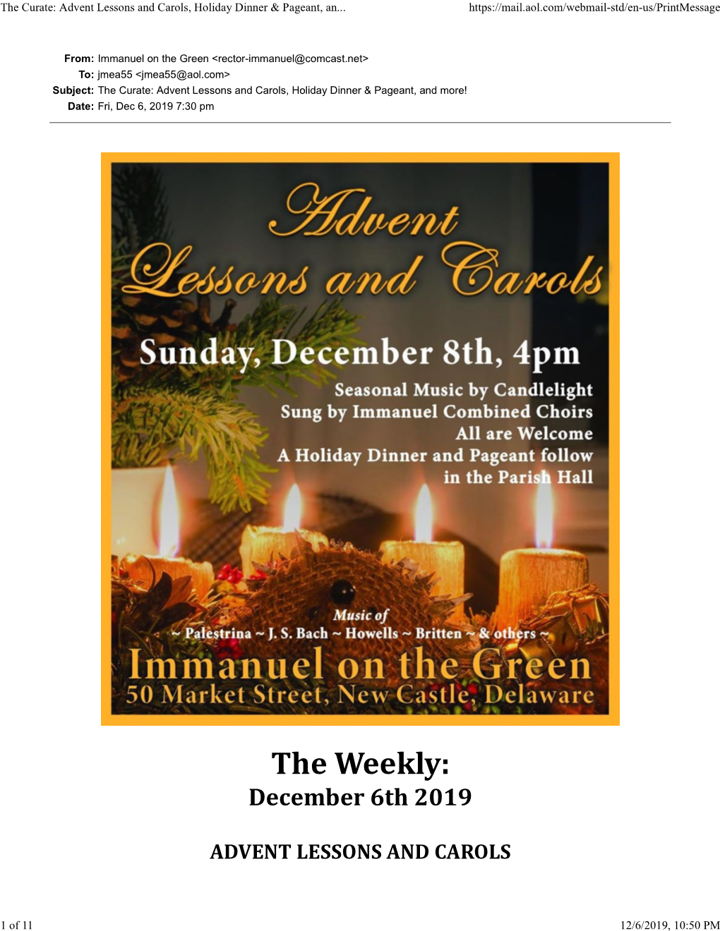 The Curate: Advent Lessons and Carols, Holiday Dinner & Pageant