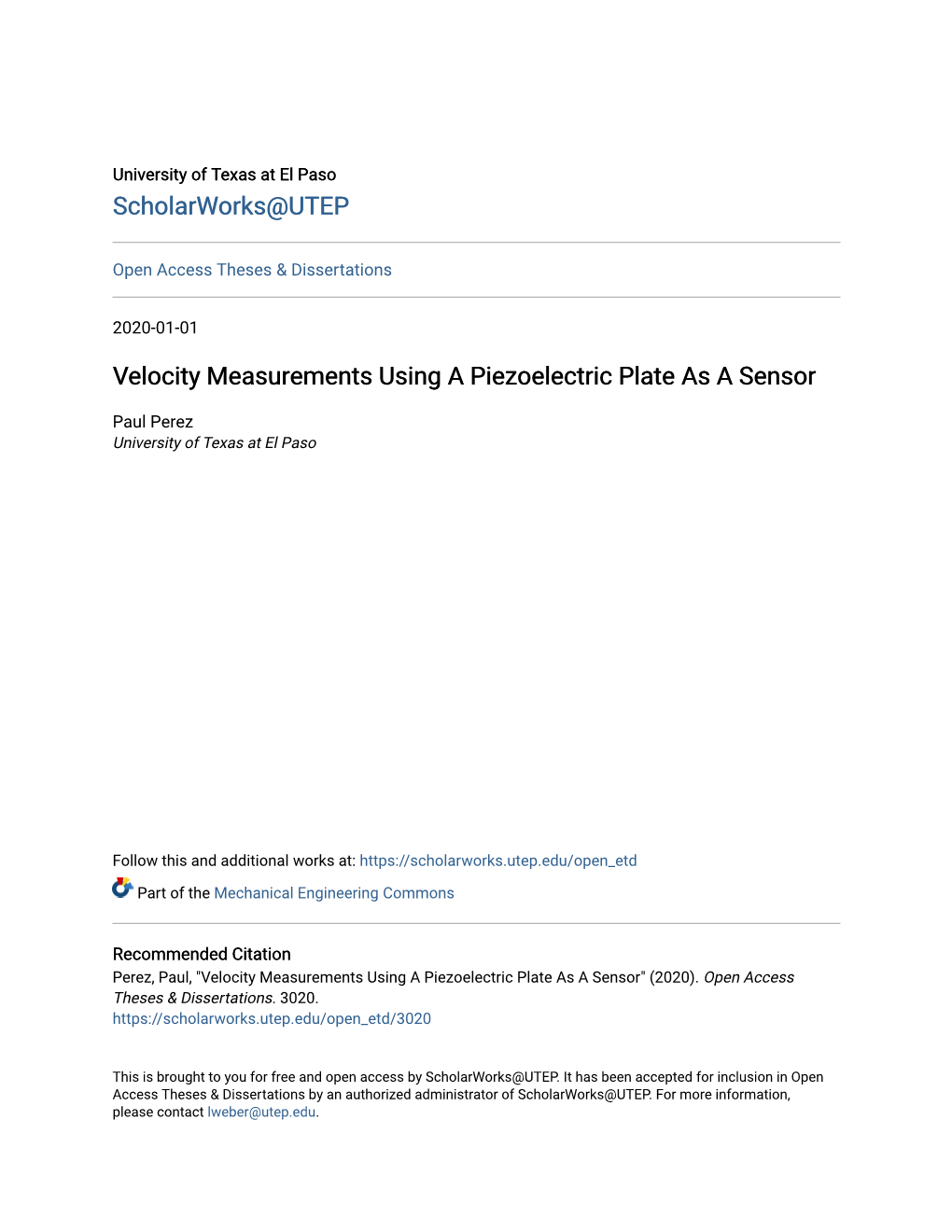 Velocity Measurements Using a Piezoelectric Plate As a Sensor